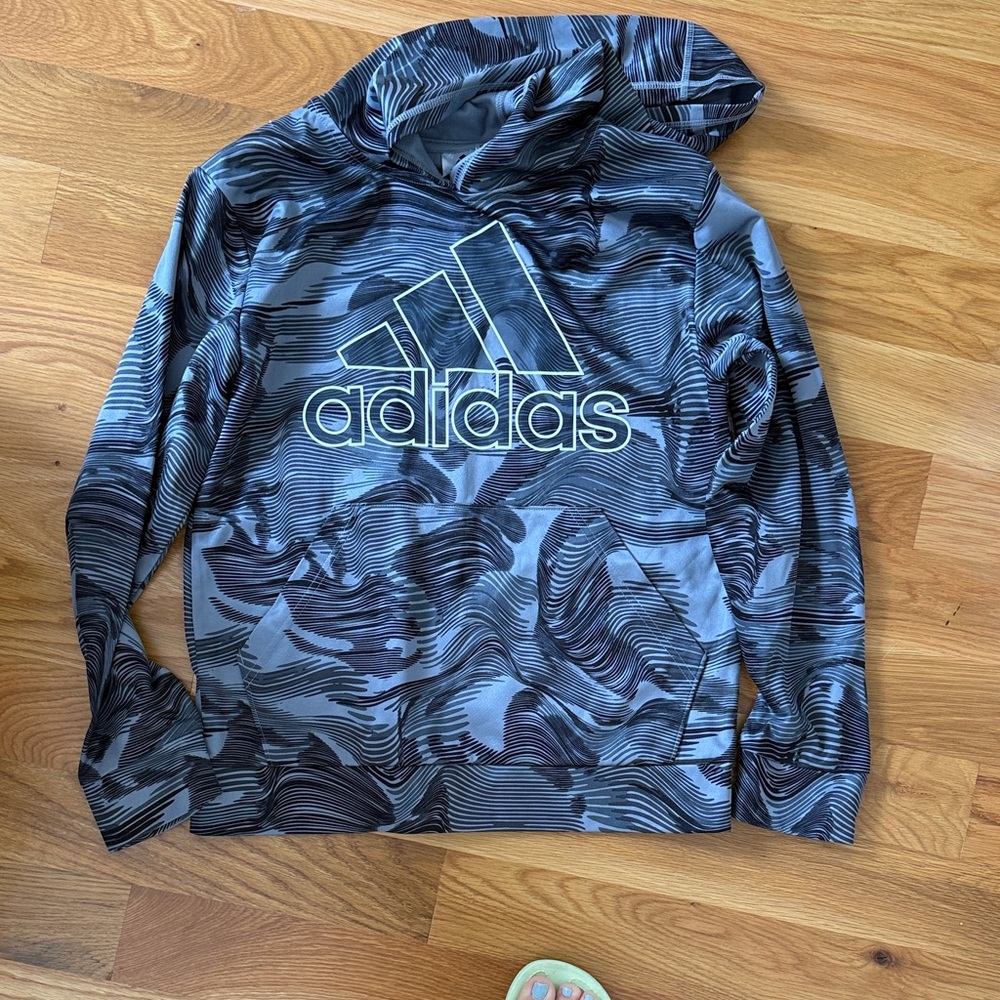 Boys Adidas Black and Gray Swirl Hoodie